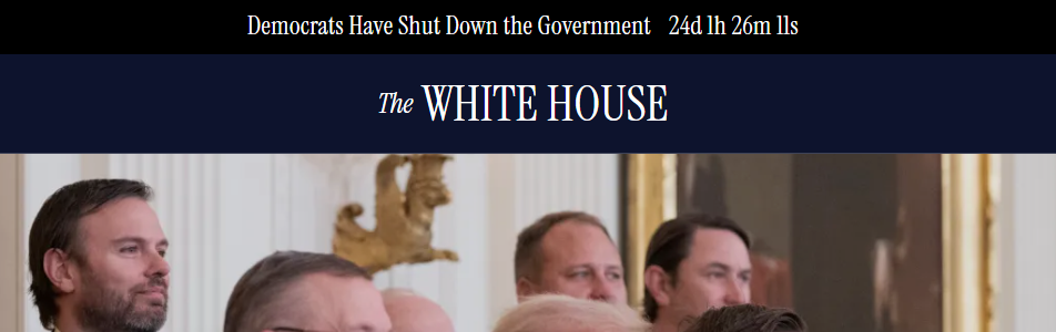 白宫网站“民主党人导致政府‘停摆’”截图。