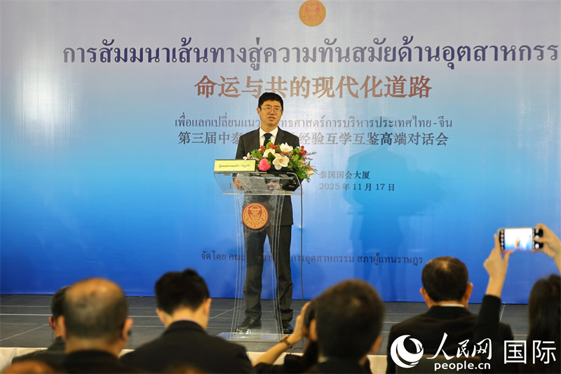 中国驻泰国大使馆政务参赞赵梦涛发表讲话。人民网记者 白元琪摄